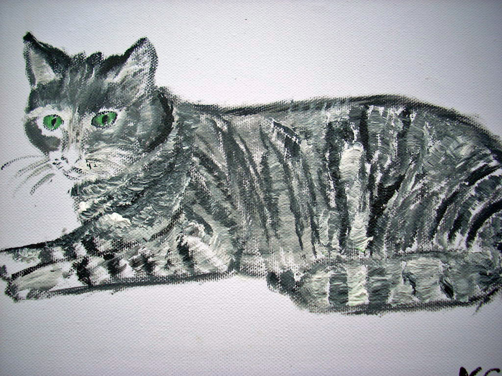 Acrylique 20 x 16 cm  CHAT AU REPOS  [34.99 - 4.50]